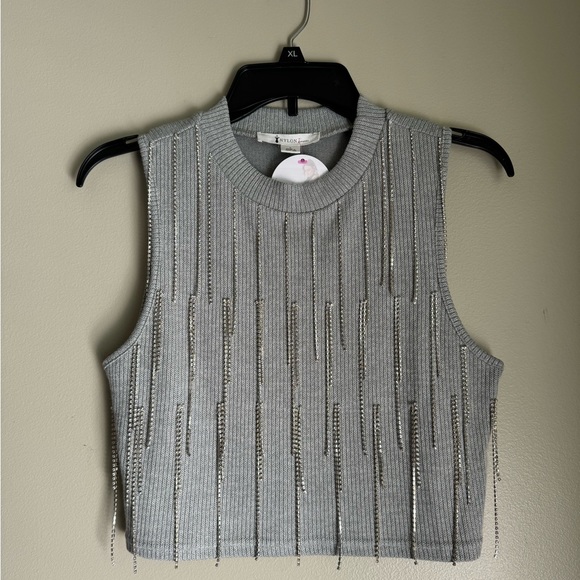 Nylon Apparel. Rhinestone tank. Gray. BNWT. Size Large. Smoke and pet free. - Picture 2 of 6